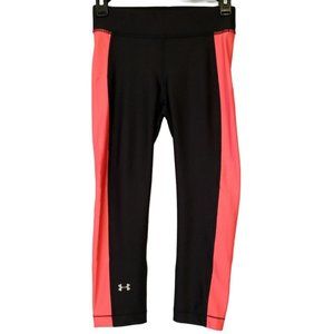 Under Armour Heat Gear Compression Capri Leggings SMALL  Black/Coral Wicking NWT